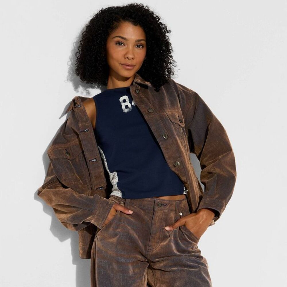 Women's Foundational Denim Oversized Trucker Jacket - Wild Fable Brown S